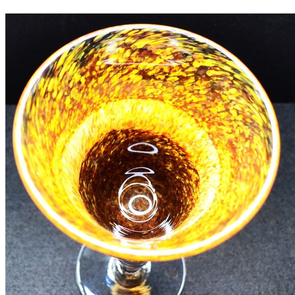 Hand Blown Art Glass Goblets Fiery Molten Orange Red Stemware Vintage Barware - Picture 5 of 5